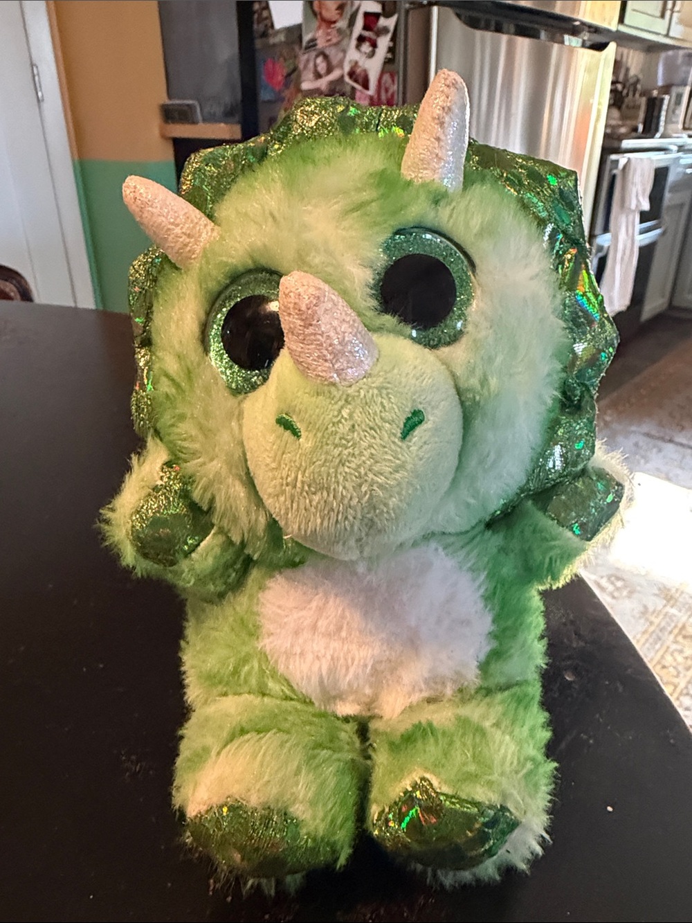 Fiesta Sparkle Green Triceratops Plush with Silver Horns